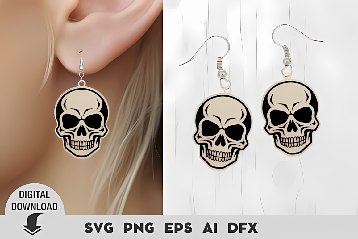 skull earrings laser vector file