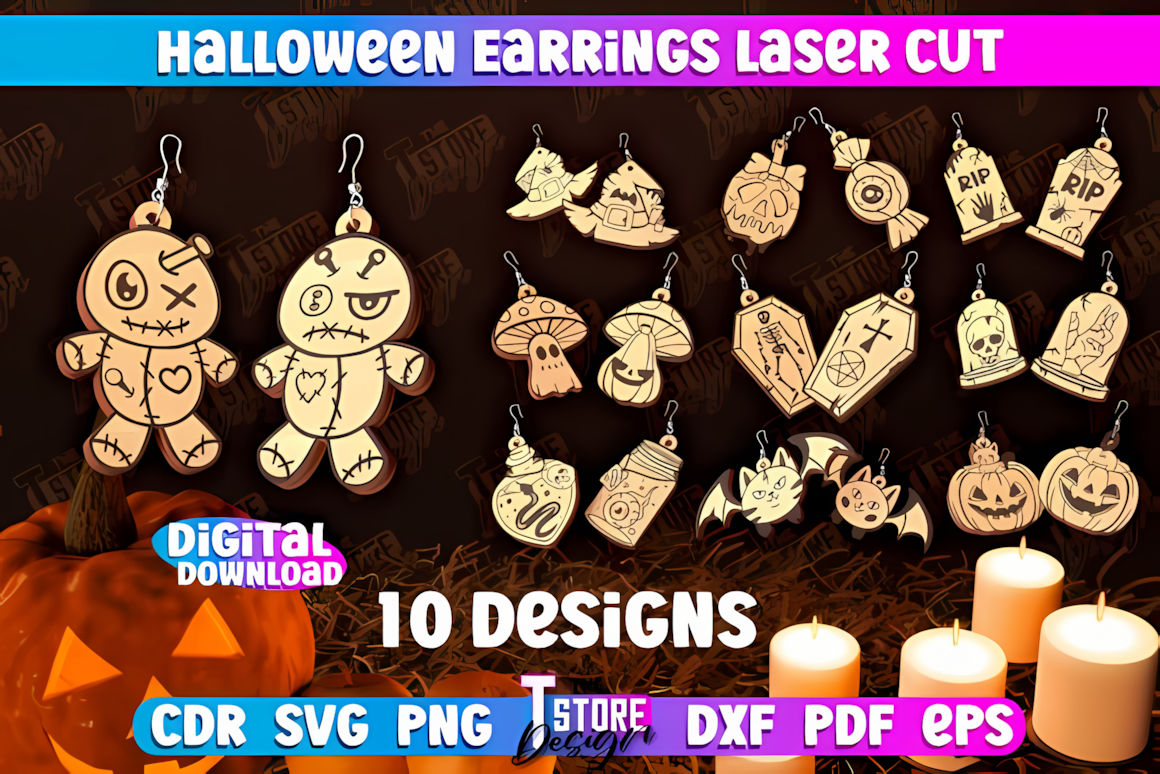 halloween themed earrings cnc vector