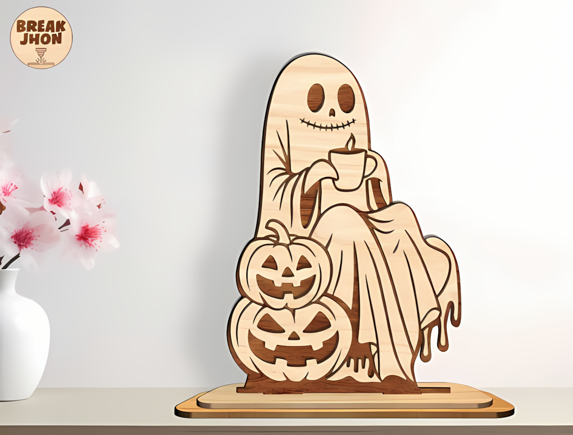 ghost with coffee laser cut halloween tabletop decor