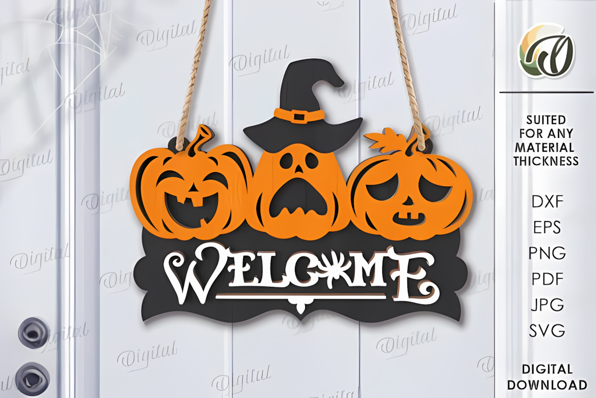 wooden door halloween hanging decor cnc file