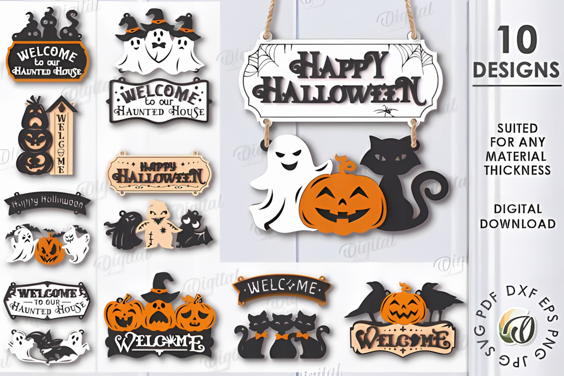 multi set halloween hanging sign dxf graphics