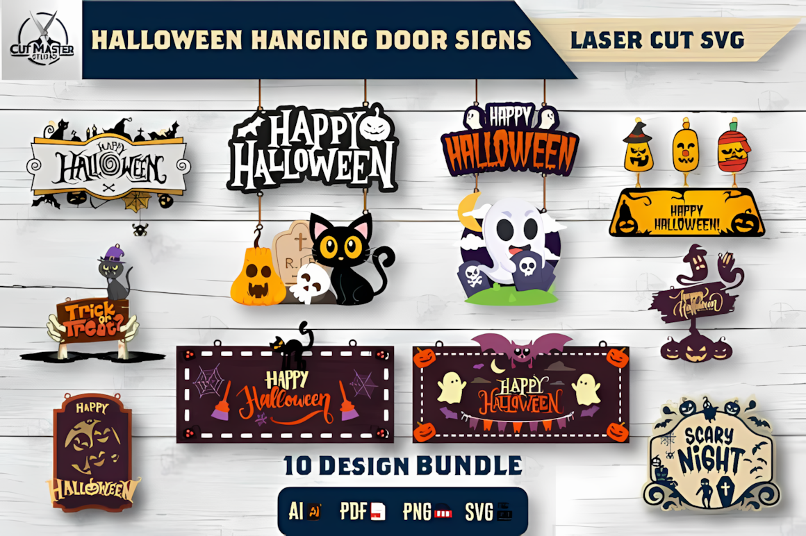 halloween hanging sign door svg bundle