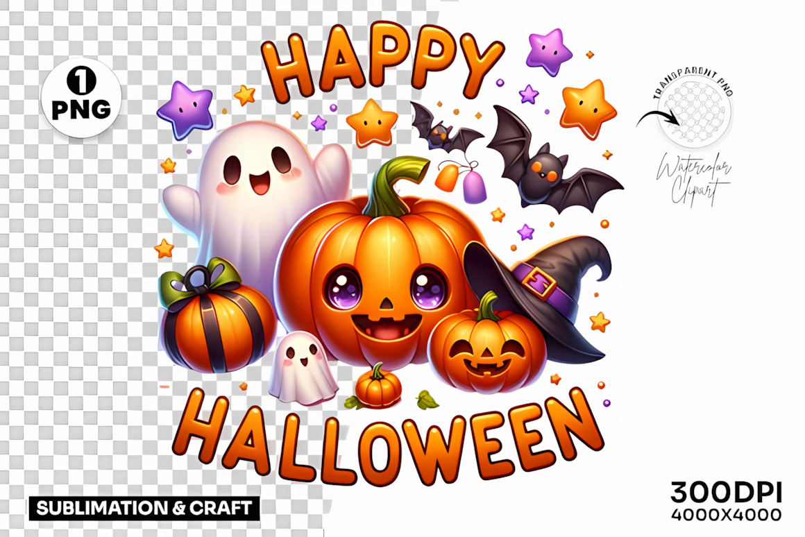 happy halloween pumpkin clipart with ghost illustration