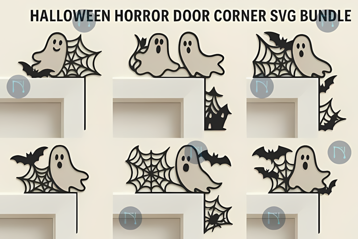 vintage horror movie halloween door corner svg