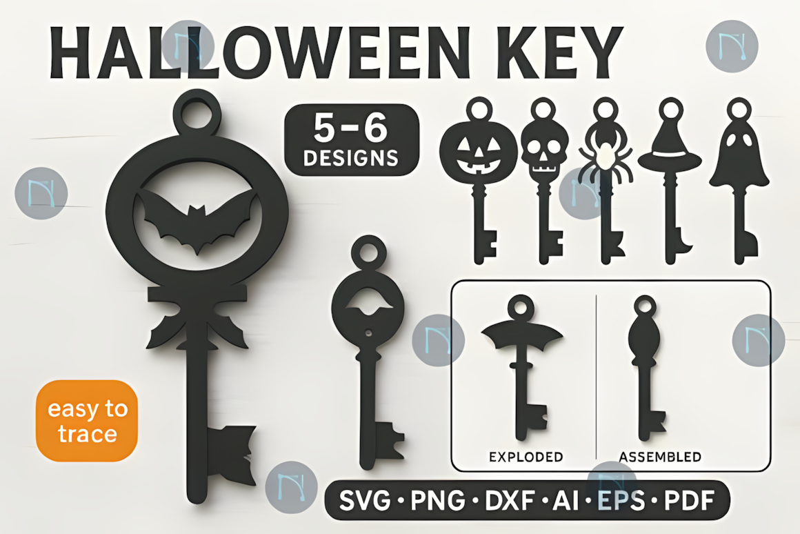 mini key laser cut halloween ornaments svg