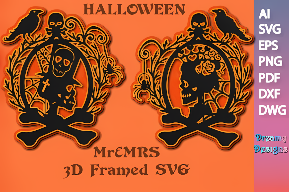 framed skull halloween 3d laser cut