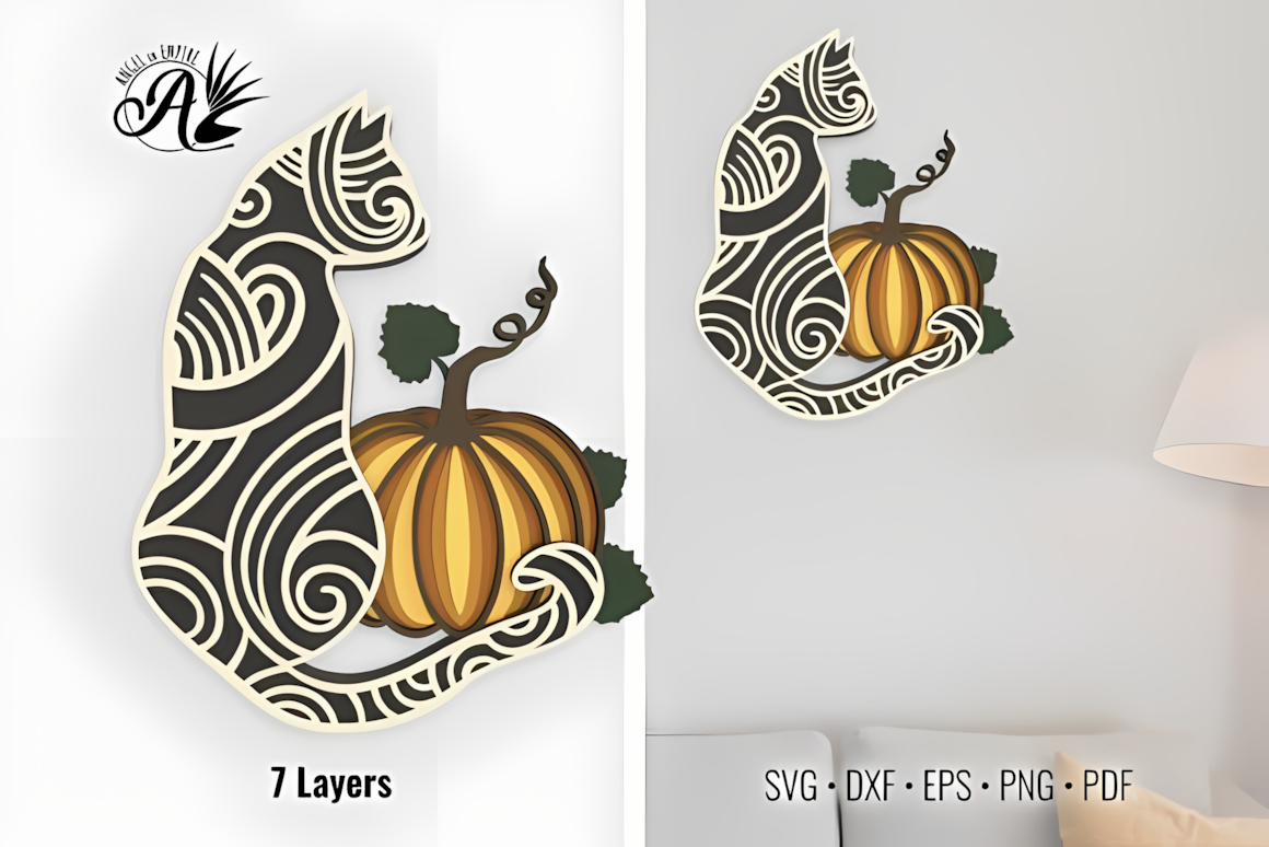 mummy cat and pumpkin halloween cut