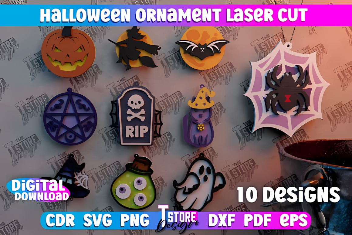 commercial cnc laser cut halloween ornaments layout