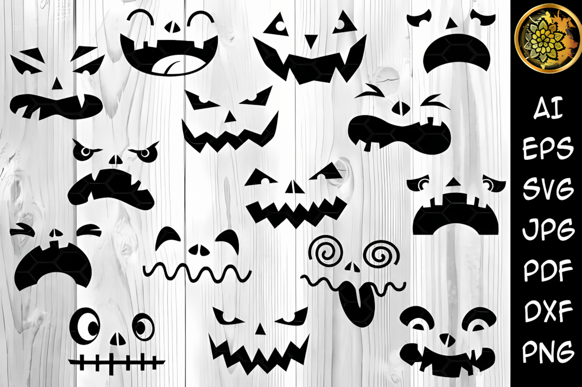 spooky halloween pumpkin svg faces vector set