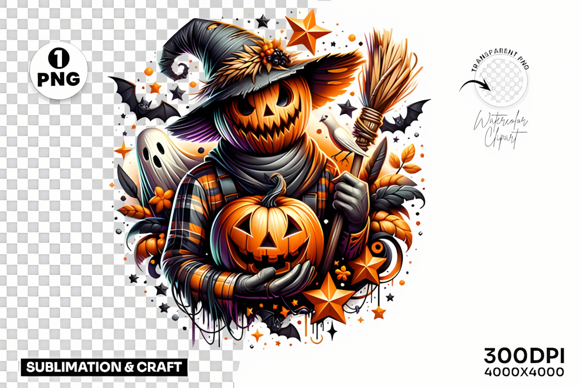 scarecrow with halloween pumpkin clipart png graphic