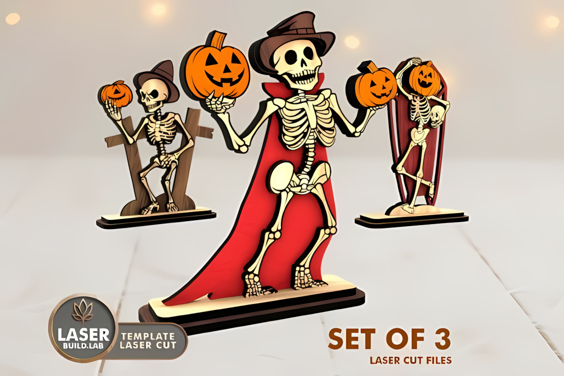 skeleton figurines halloween standing sign laser cut