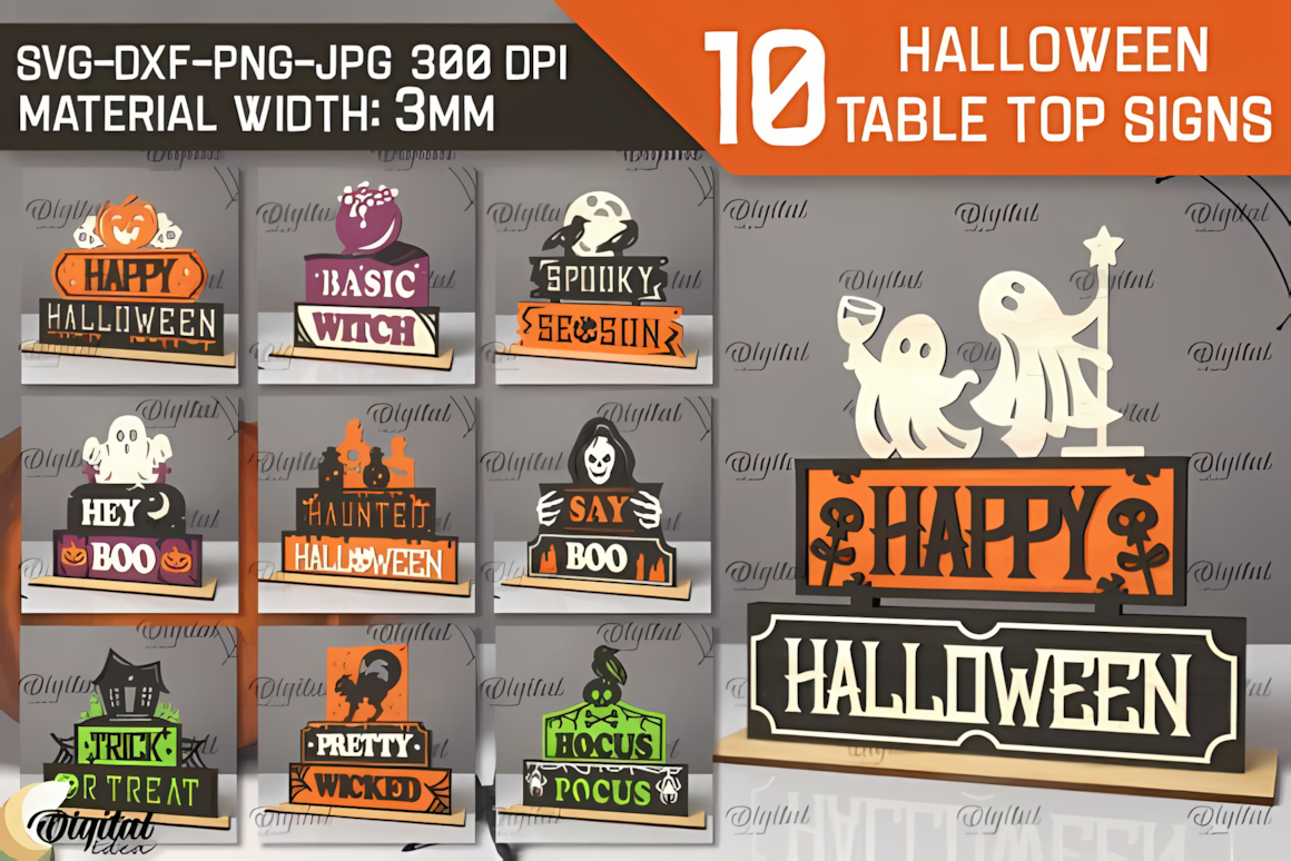 table top sign halloween tabletop laser file bundle