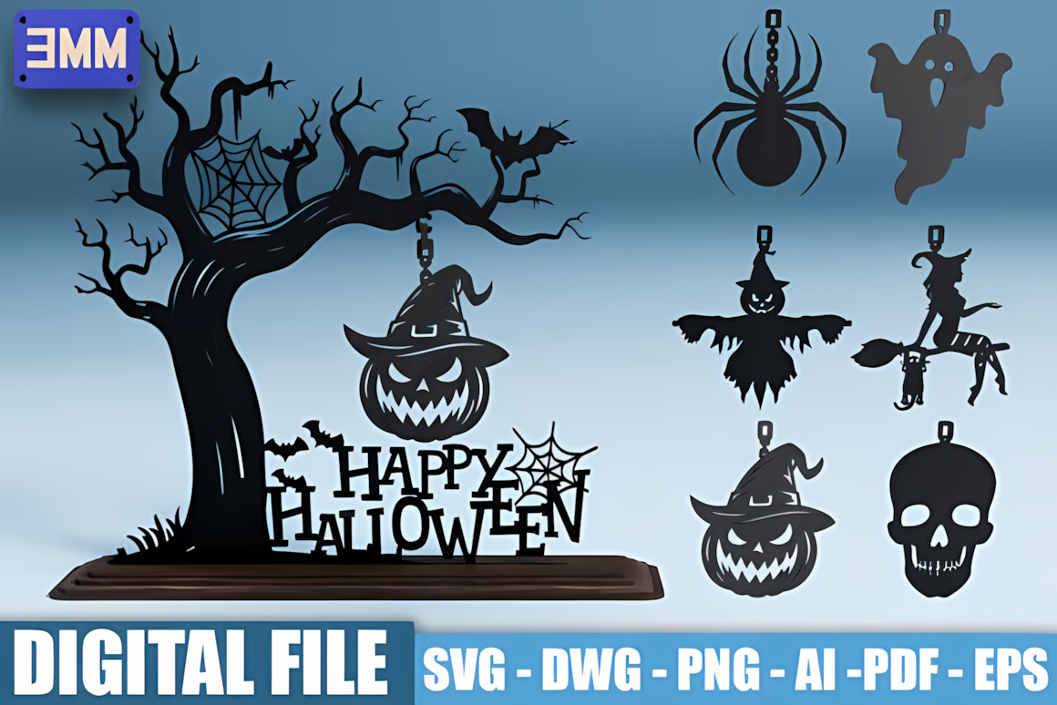 desktop tree 3d layered halloween ornament cut file