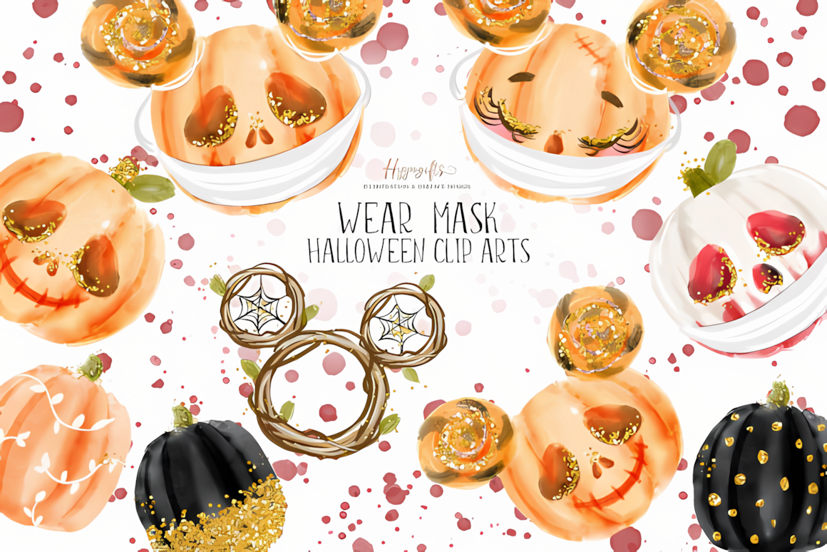 cute halloween pumpkin clipart png wearing a mask