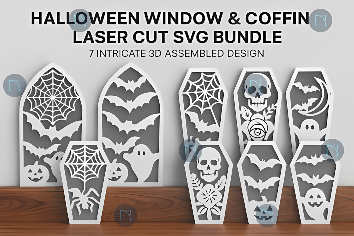 window and coffin halloween laser cut