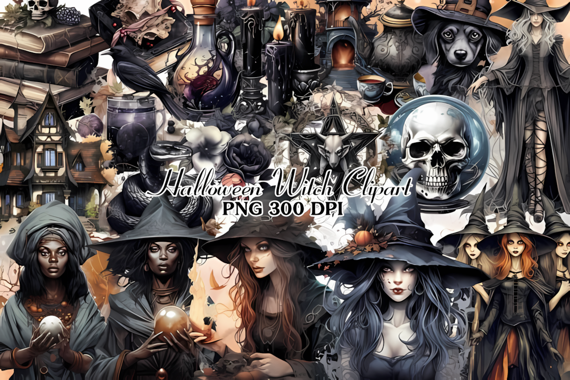 Halloween witch sublimation clipart design with transparent background for t-shirts and mugs