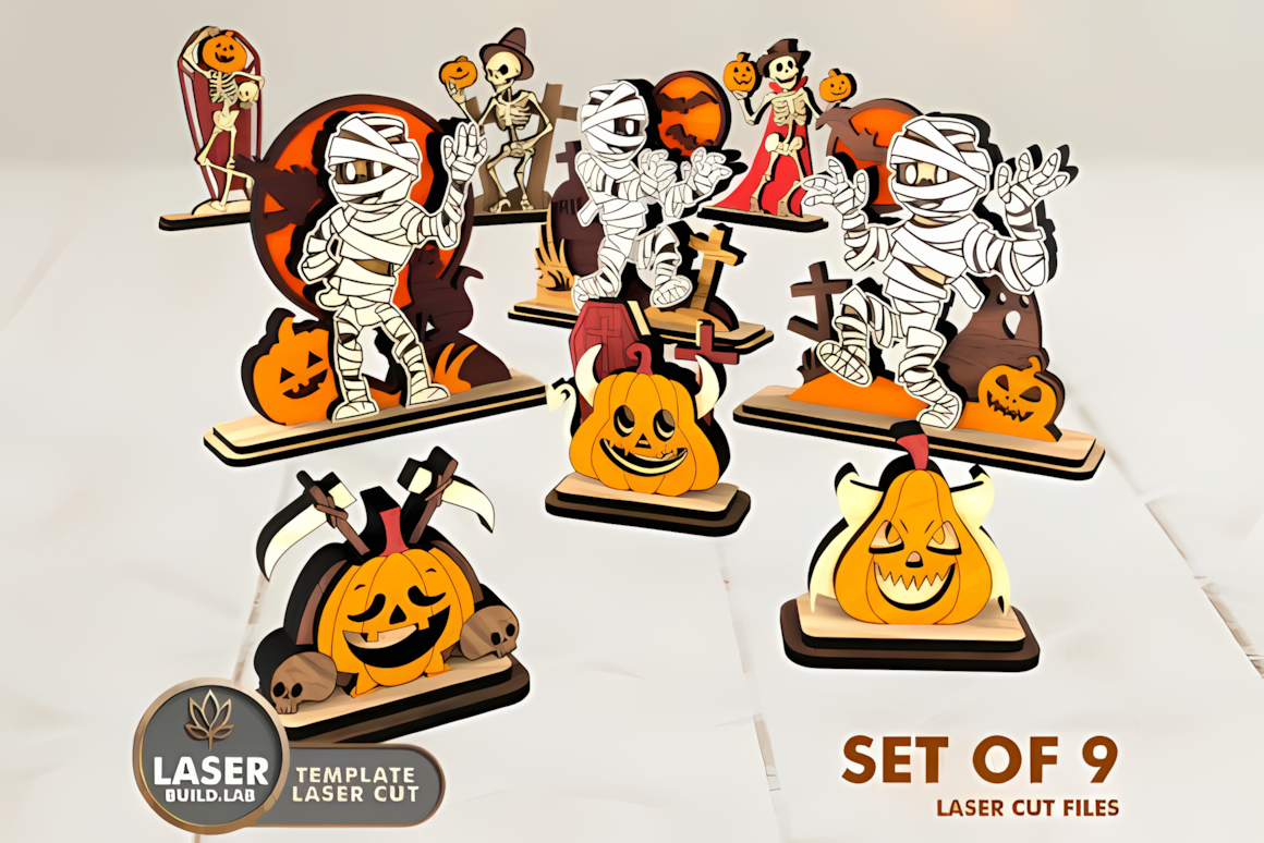 wooden figurines halloween shelf sitter laser cut