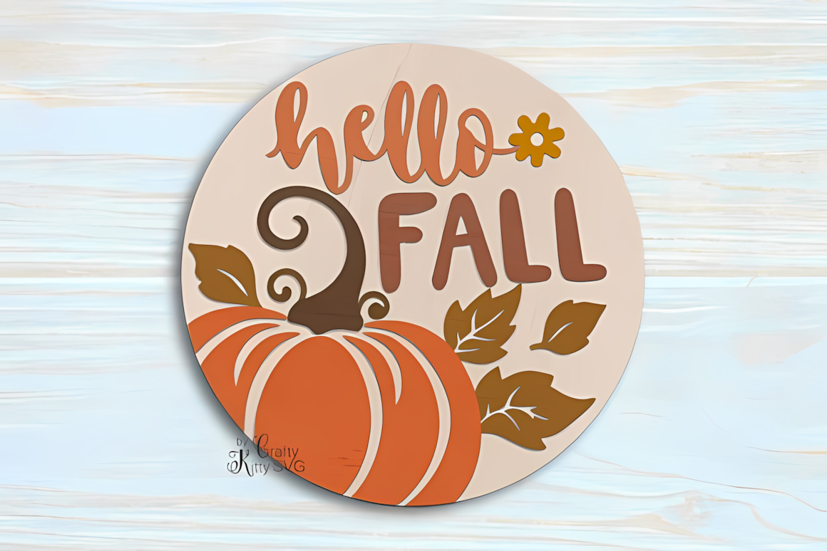 hello fall round sign laser cut