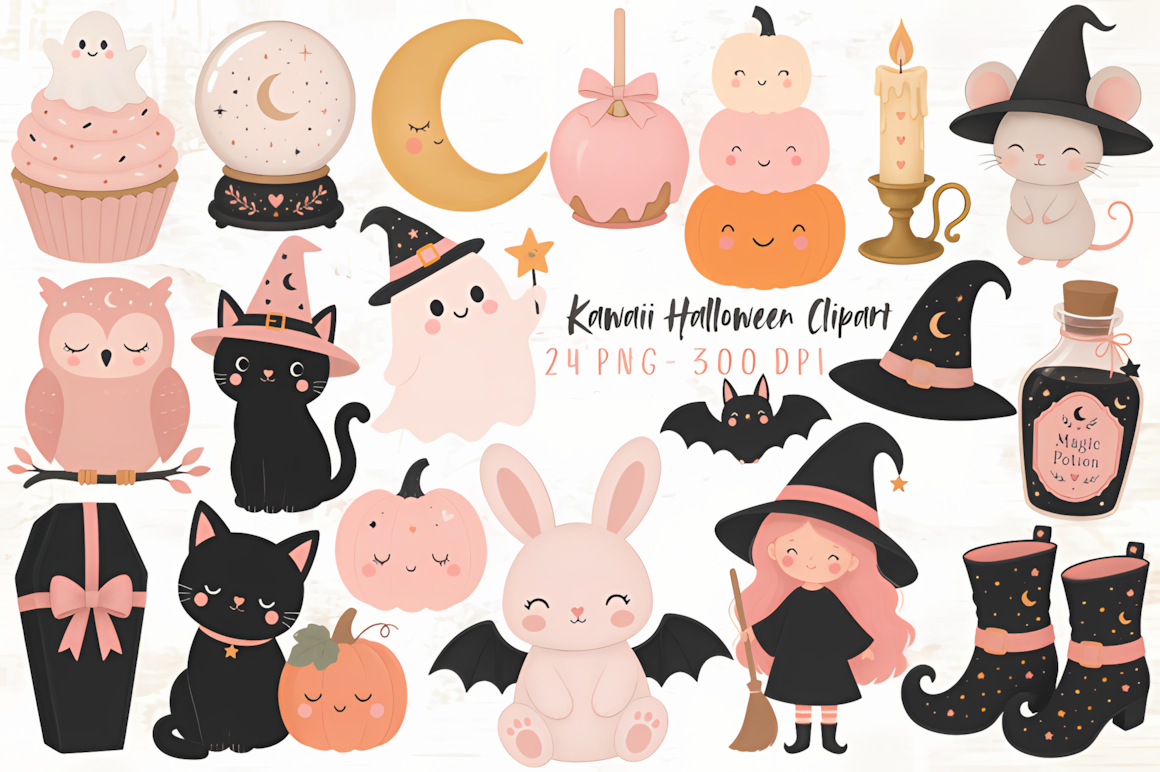 kawaii style cute halloween pumpkin clipart bundle