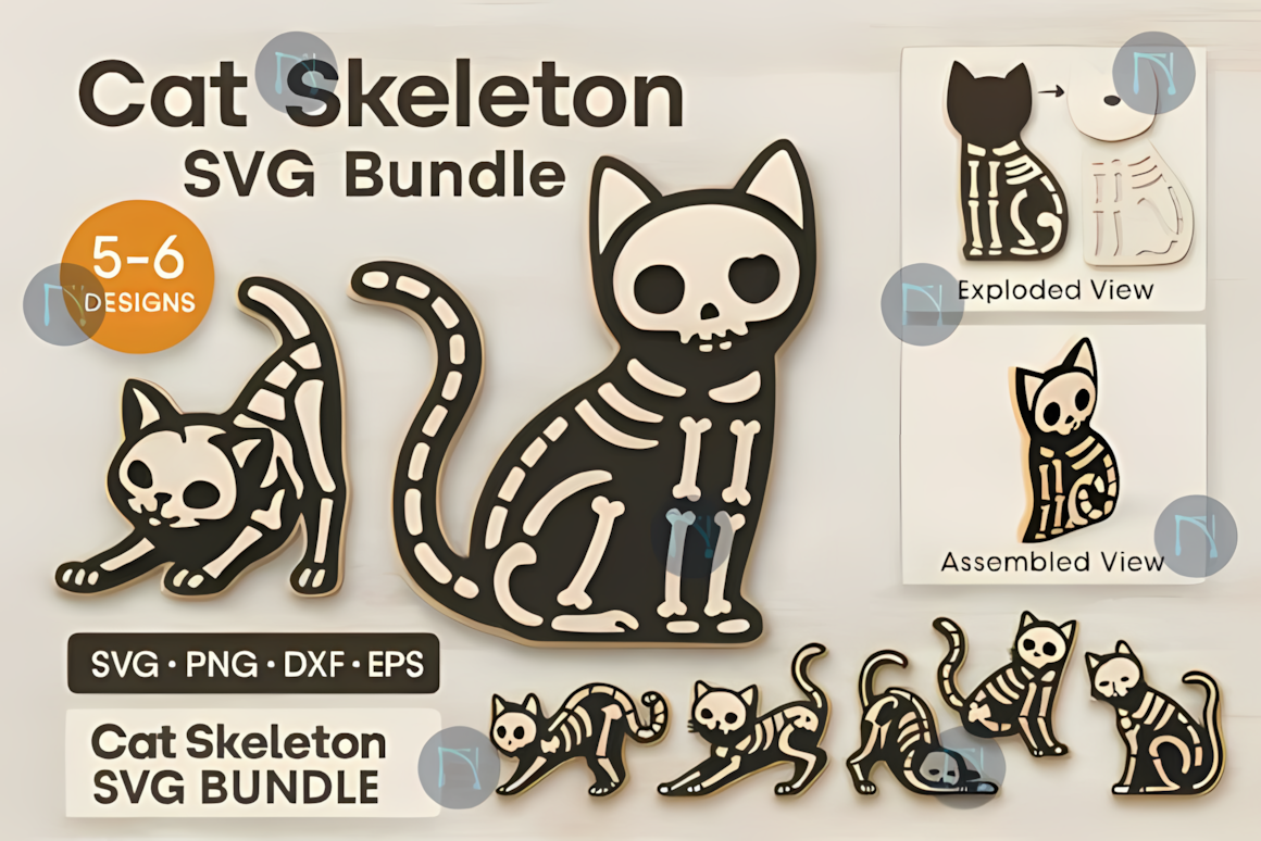spooky cat halloween hanging silhouettes svg file