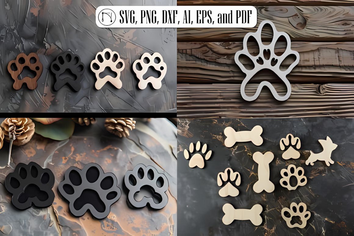 Laser cut dog paw svg cut file bundle for pet themed wall decor and gifts