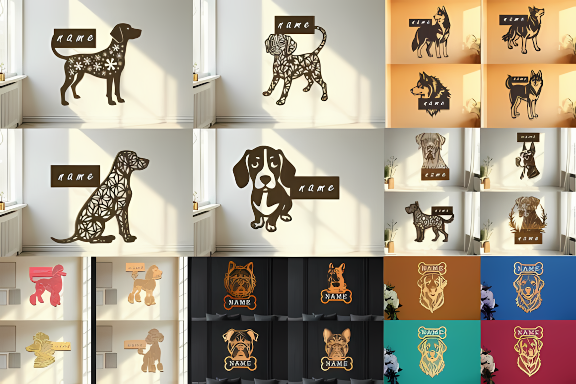 Laser cut dog wood sign svg bundle for wooden dog wall decor art