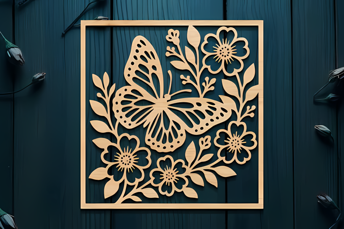 floral butterfly laser wood design