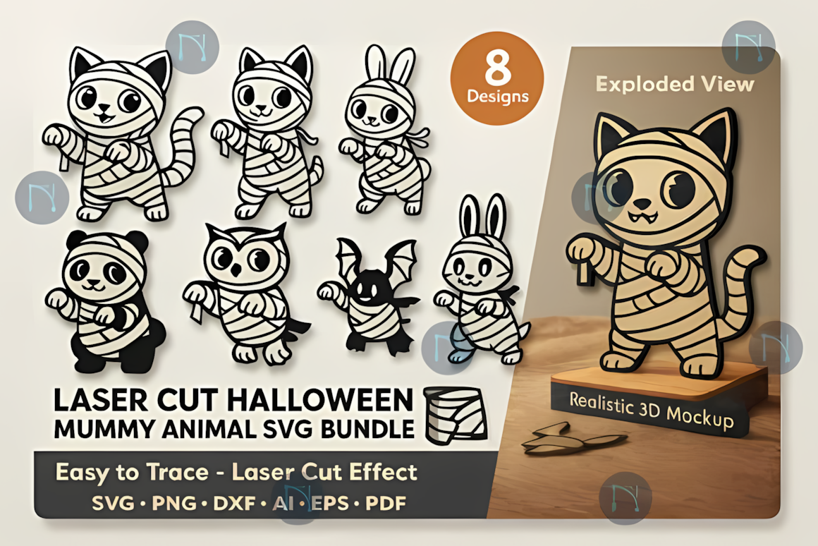 mummy animals halloween laser cut svg