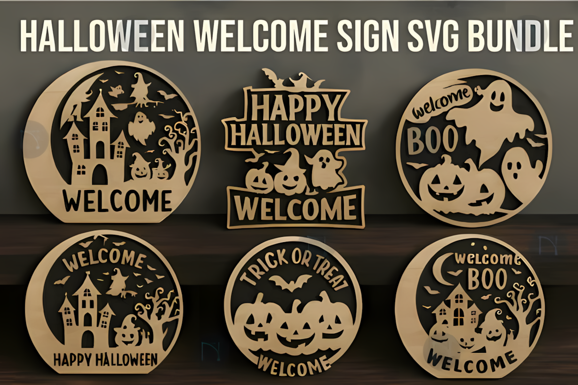 laser cut halloween welcome sign svg