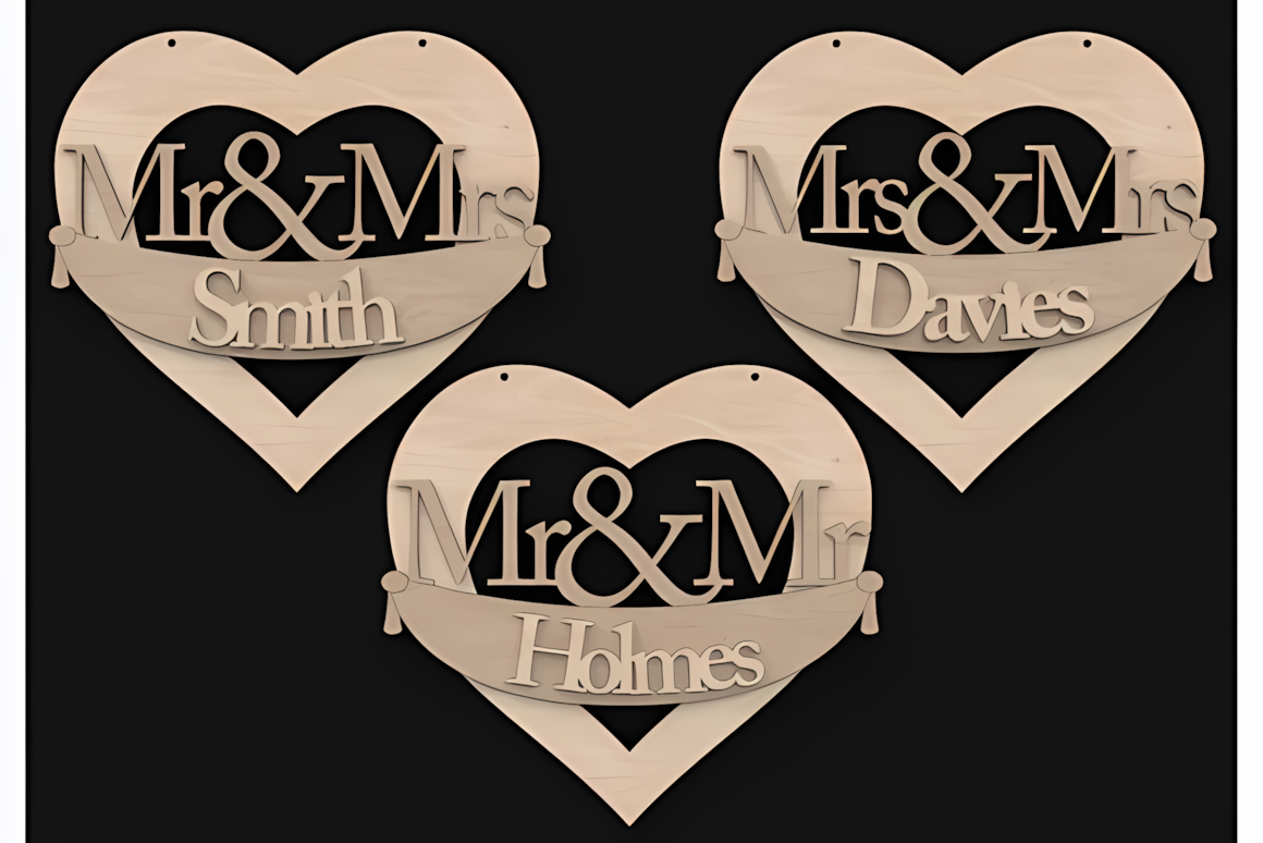 laser cut heart monogram wedding sign