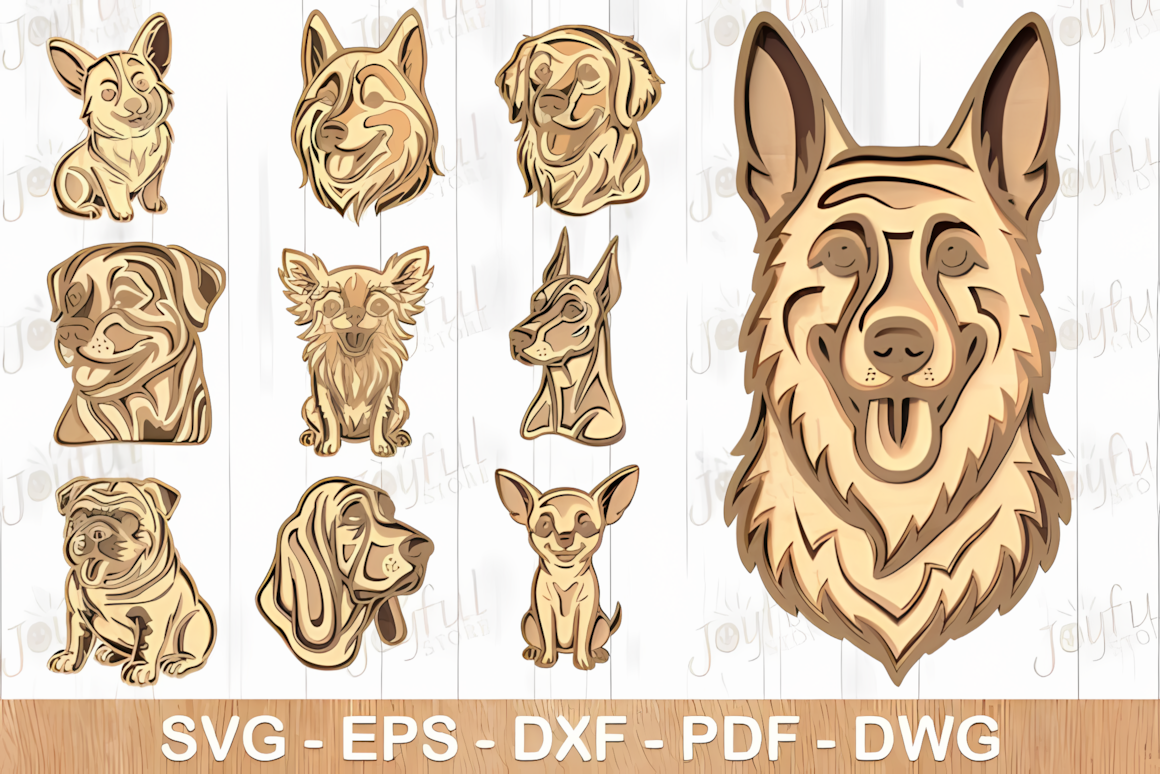 Layered dog breed svg laser cut wall art bundle for wooden dog wall decor
