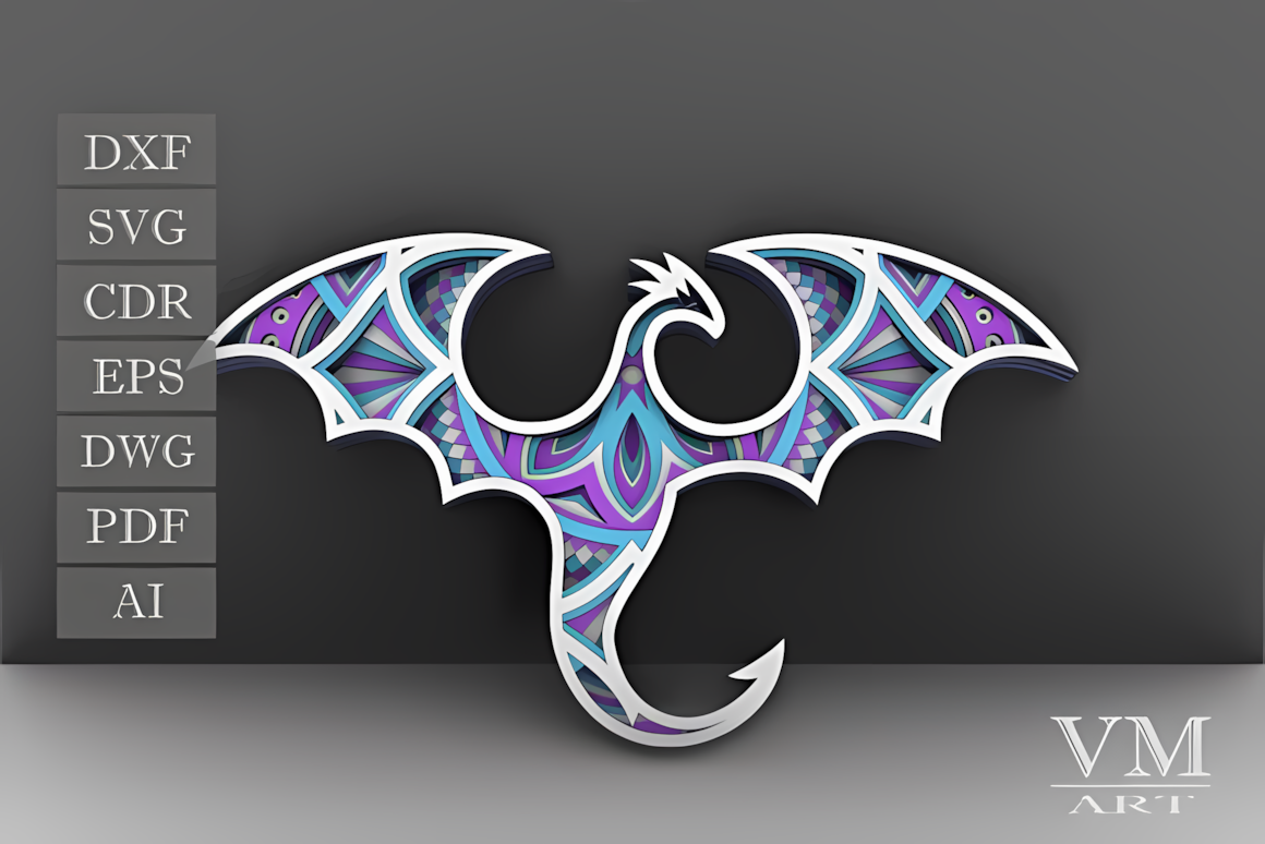 fantasy dragon mandala 3d multi-layer wall art laser file