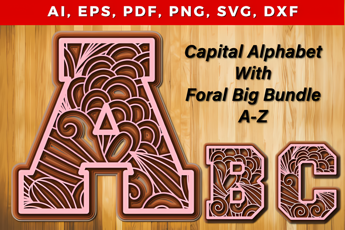 floral alphabet letters 3d layered wall decor laser file