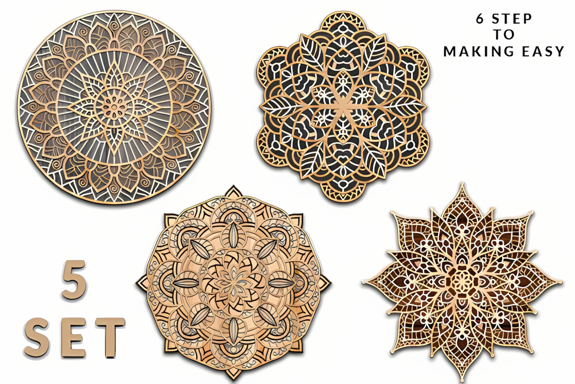 collection of five floral mandala laser cut files for wall decor