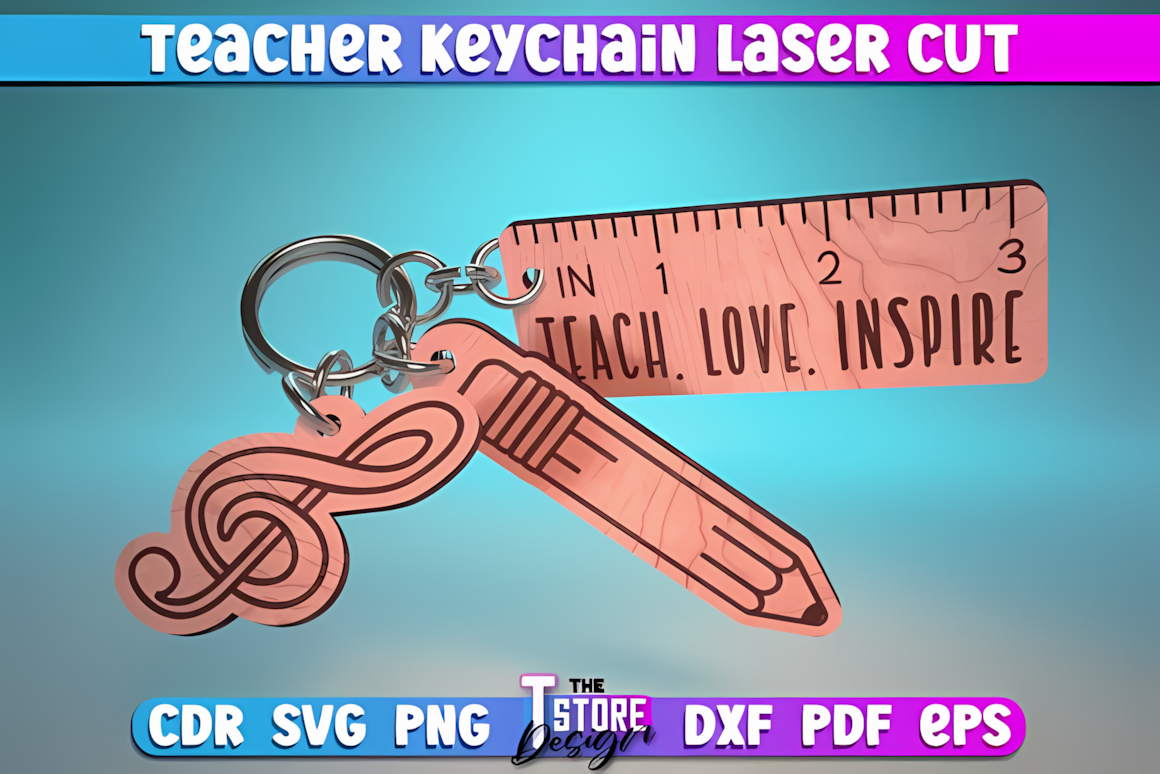Minimal teacher keychain laser cut svg design file for laser cutting machines