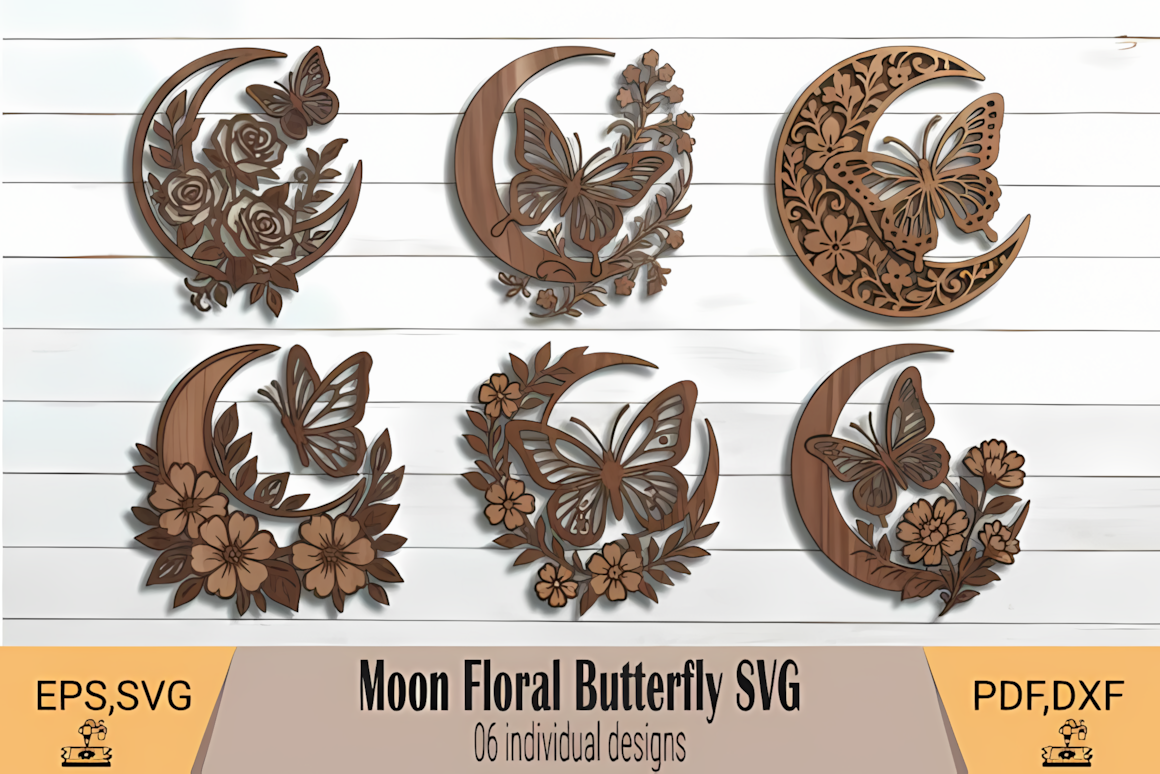 crescent moon floral butterfly svg