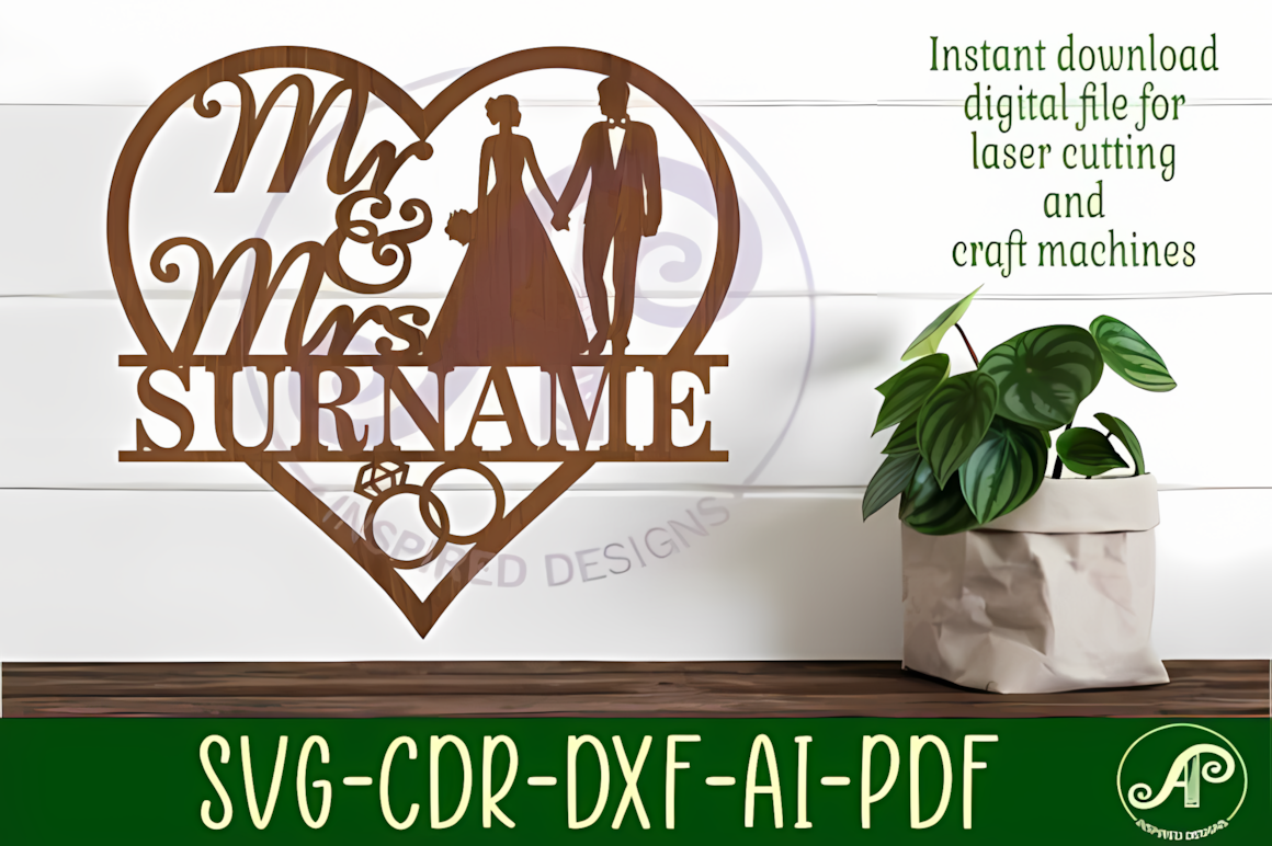 bride groom heart wedding sign dxf