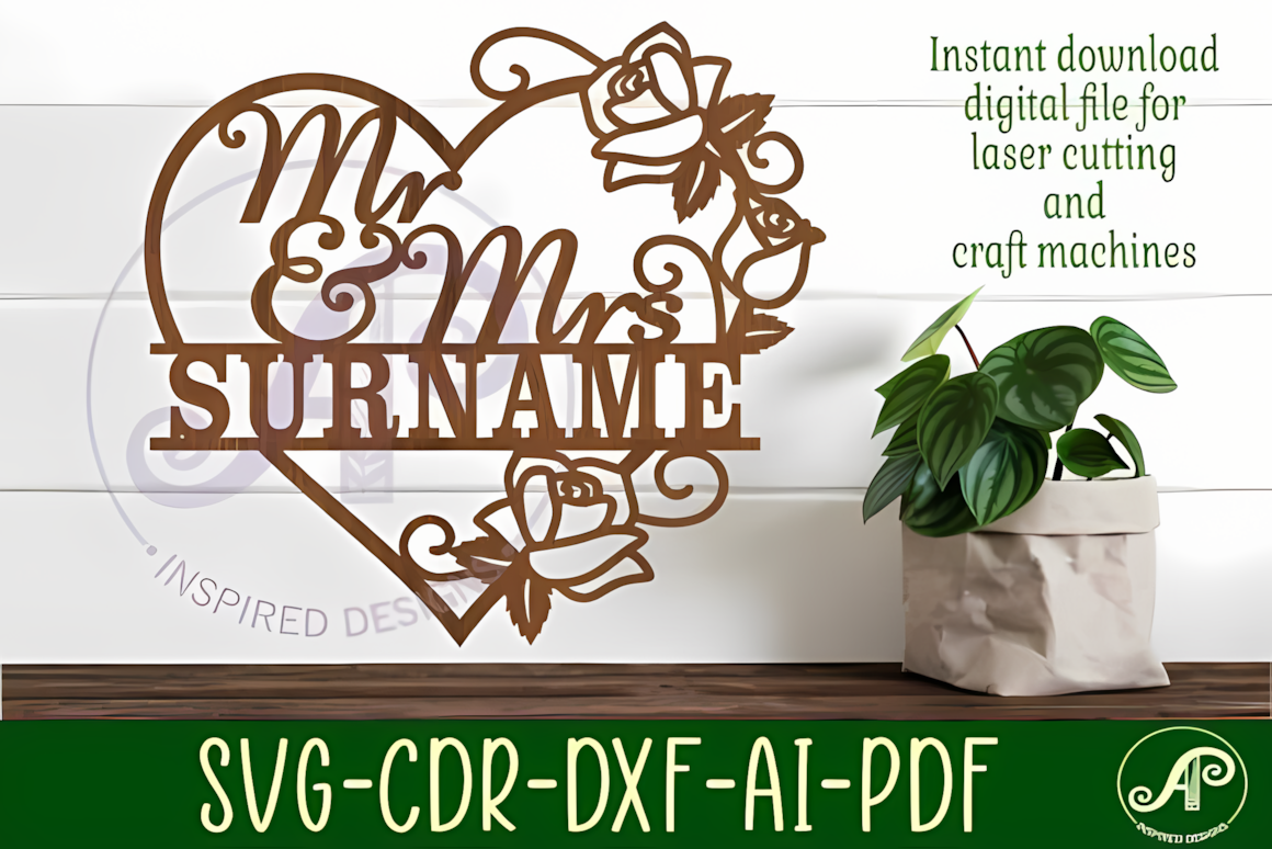 heart rose wedding sign laser cut