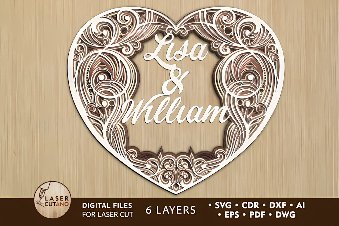 multilayer heart wedding sign laser cut