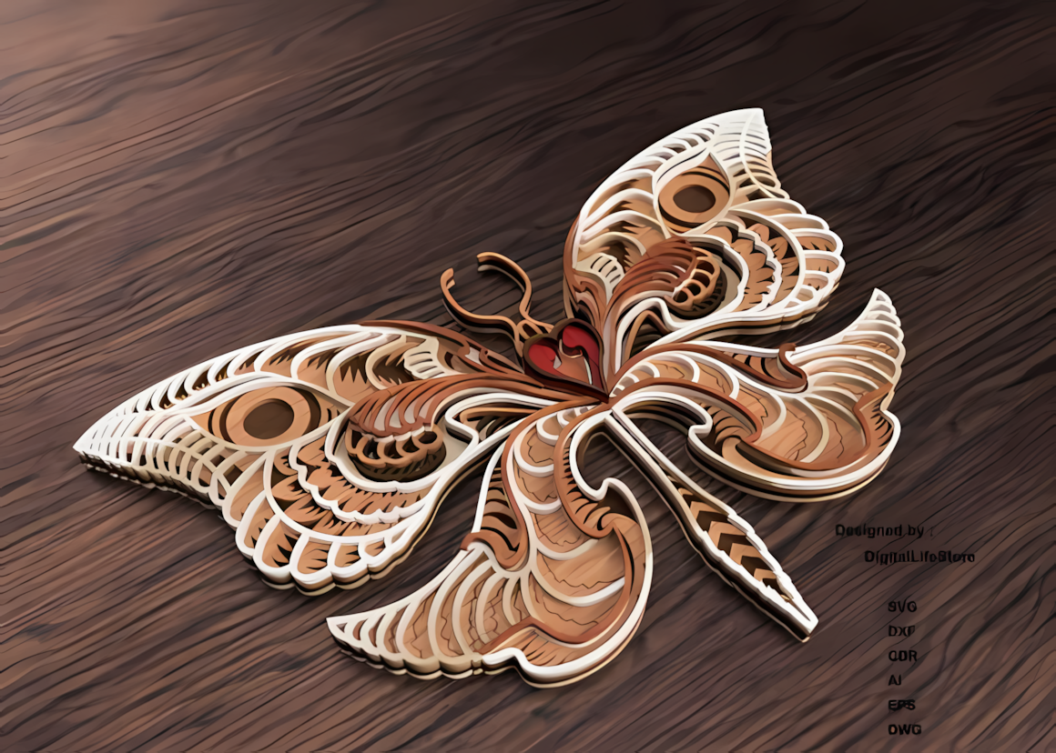 beautiful butterfly mandala 3d multilayer laser cut file