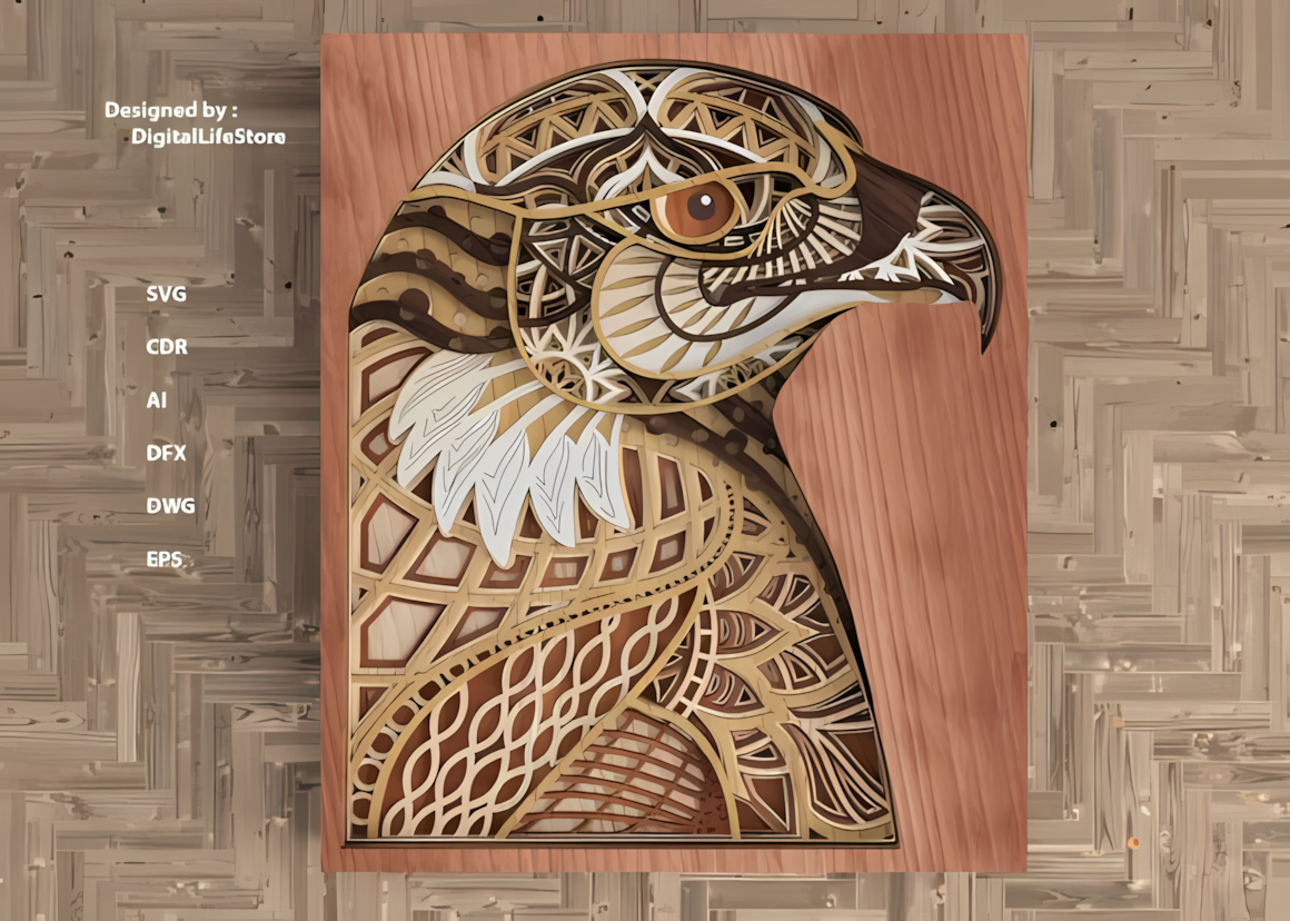 majestic eagle head mandala 3d multilayer laser cut design