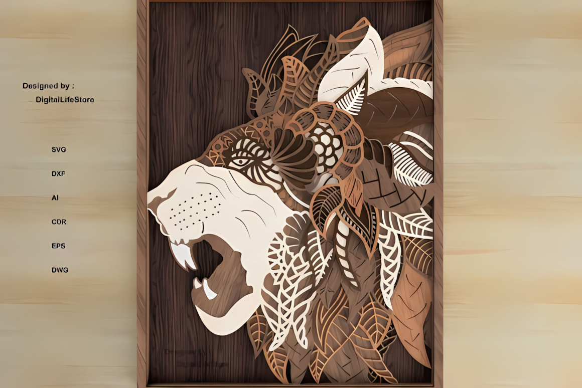 majestic lion head mandala 3d wall art laser template