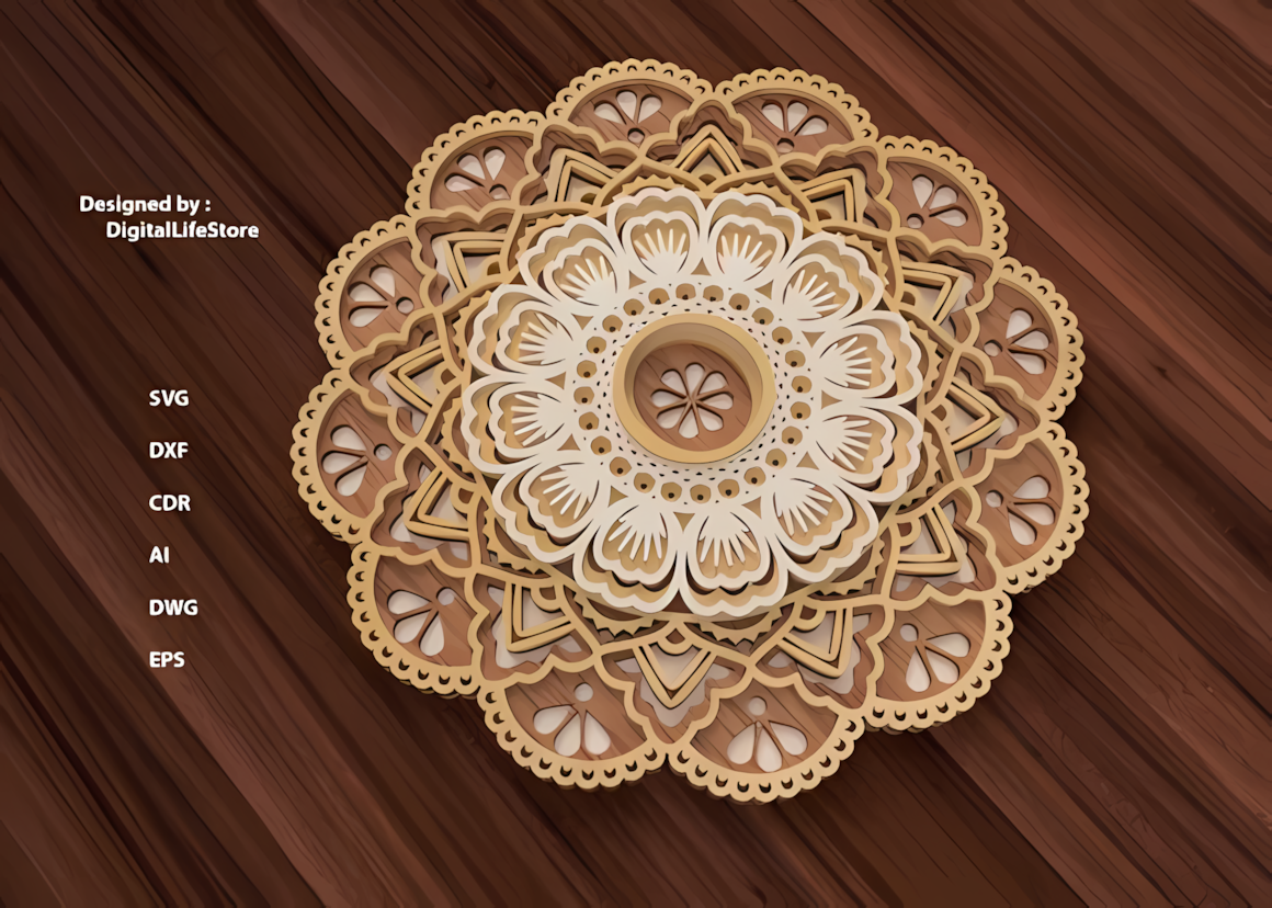 large circular multilayered mandala wood decor laser design