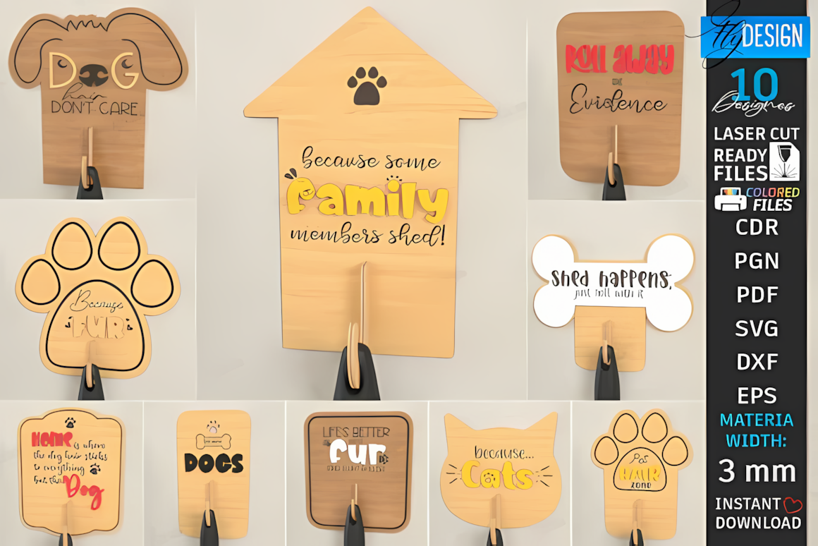 Pet hair roller holder wall mount laser cut svg with funny pet quotes design
