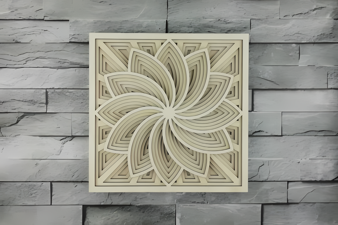 fractal petal burst mandala 3d wall decor laser design