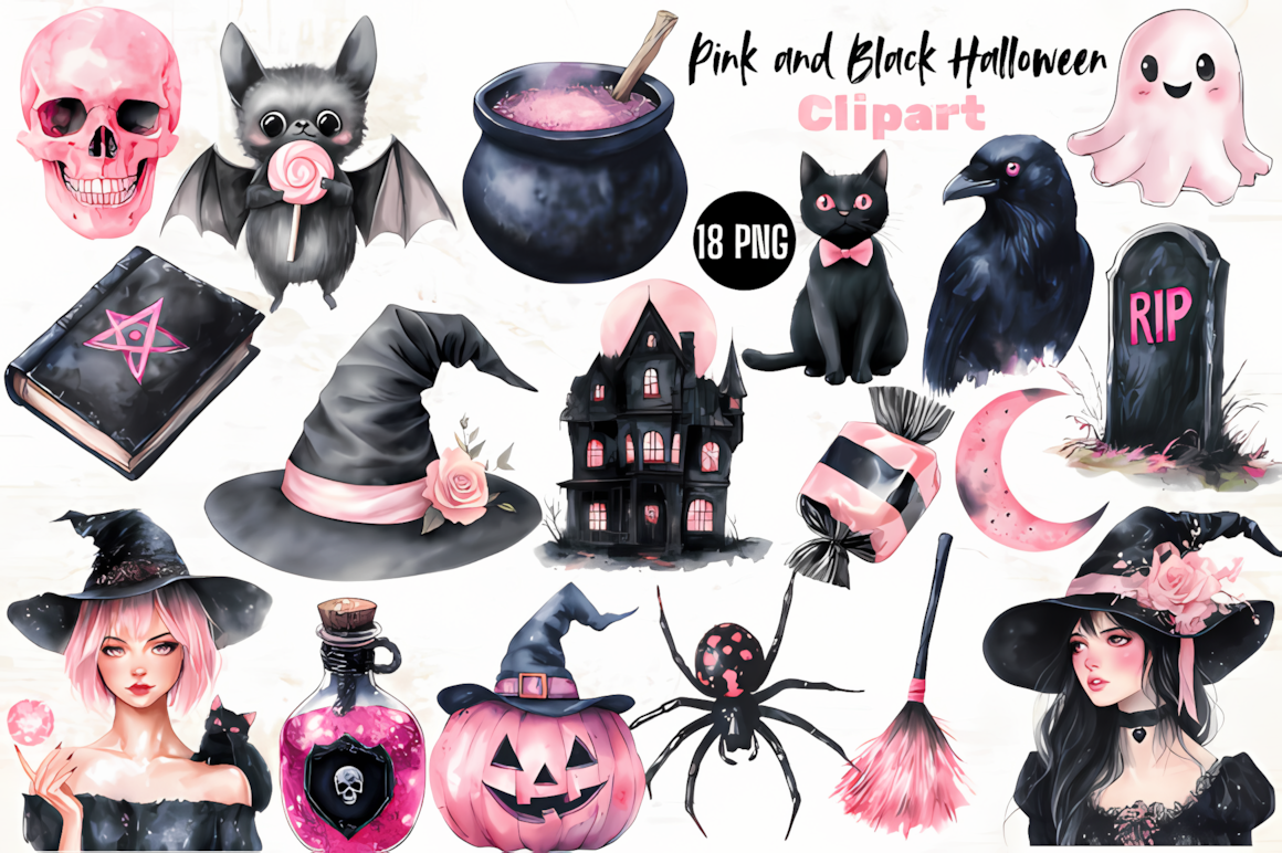 pink halloween pumpkin clipart with black coquette bow details