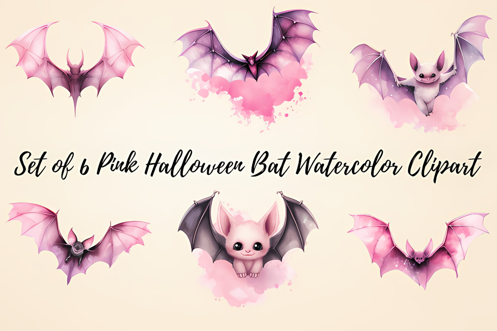 Watercolor halloween bat png image in pastel pink aesthetic