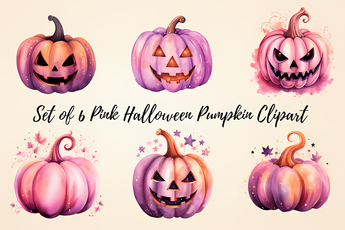 pastel pink halloween pumpkin clipart bundle for crafts