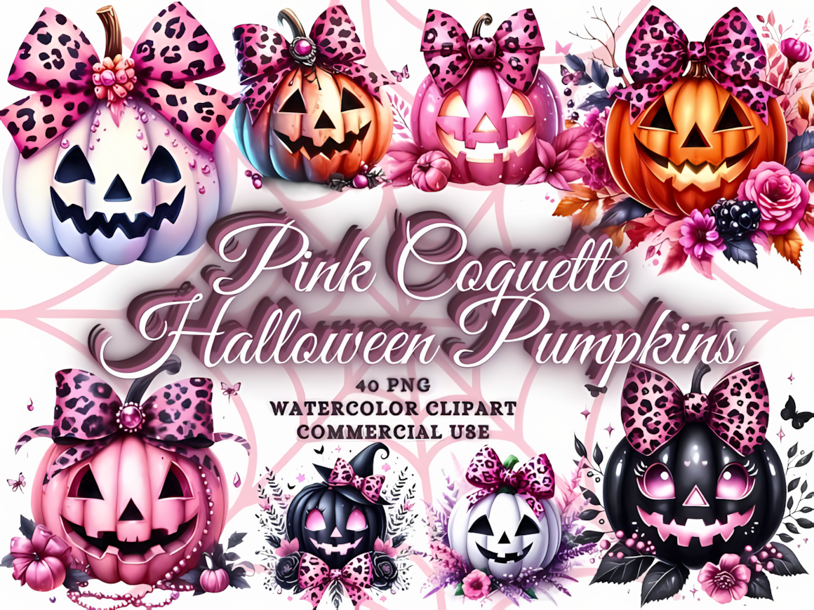 pink halloween pumpkin clipart bundle for digital design
