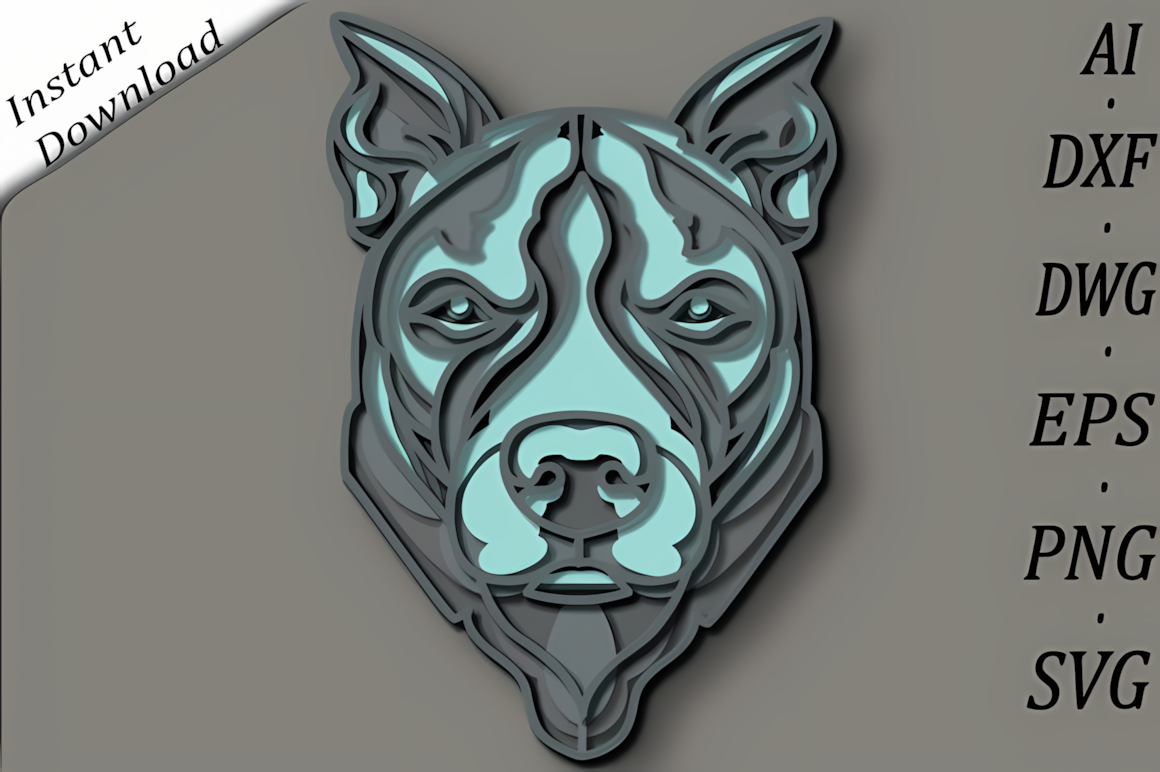 Pit Bull dog breed multilayer laser cut svg wall art design
